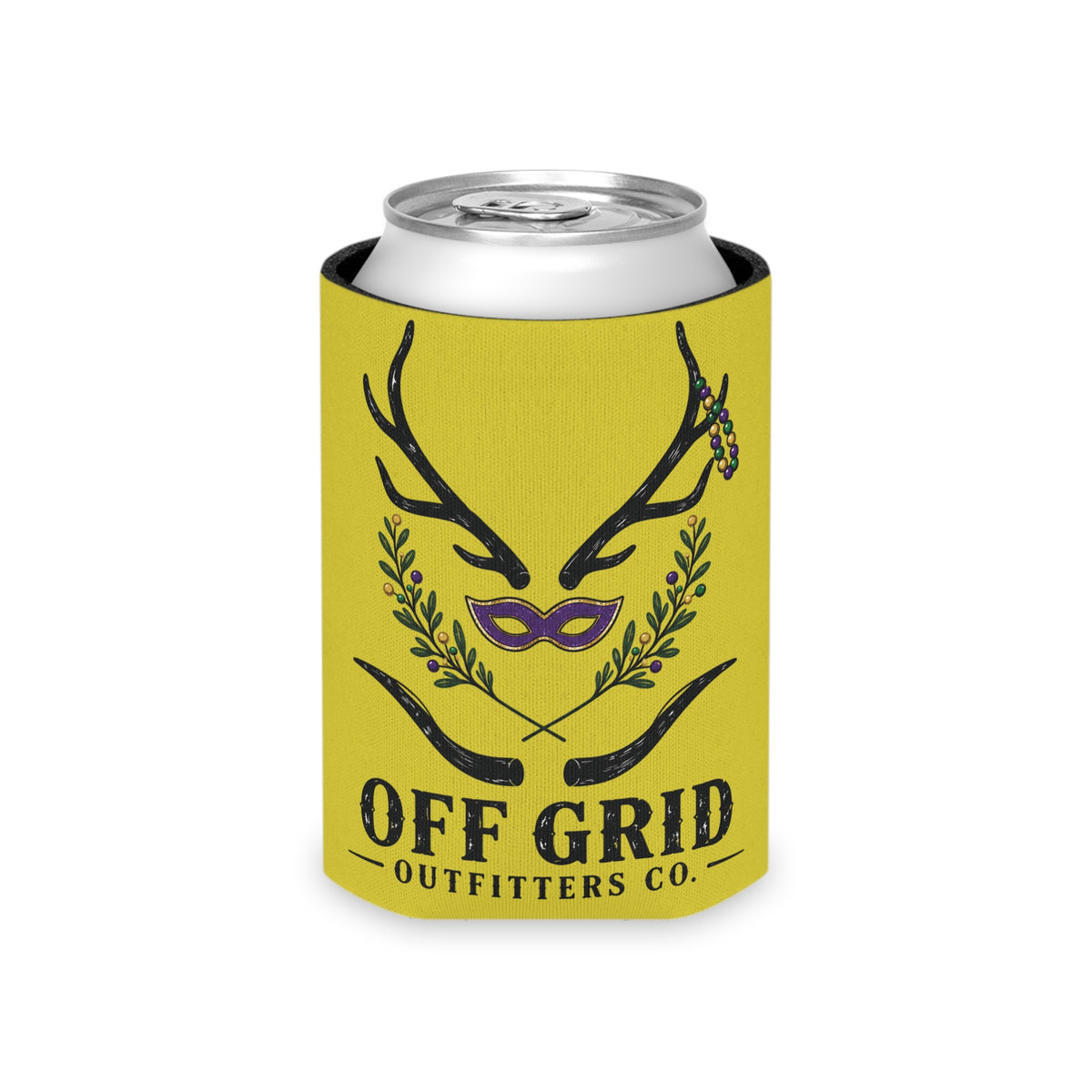 Can Cooler — Off Grid Outfitters Mardi Gras Deer Mask Can Koozie