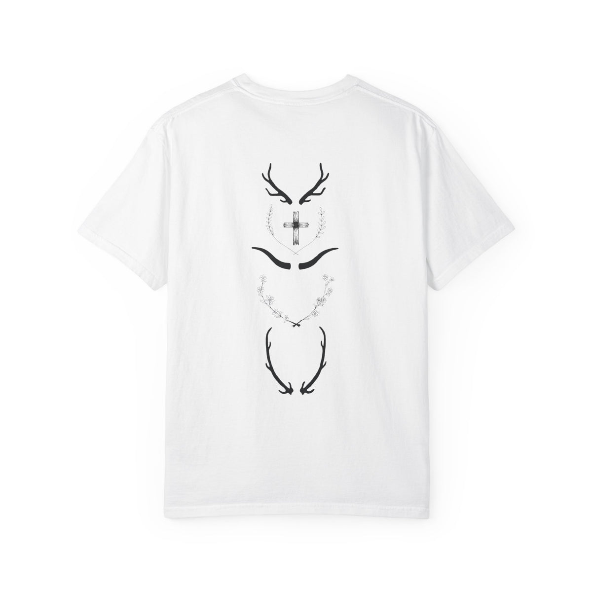 T-Shirt — Minimal Antler Cross Graphic Tee (Back & Chest Print)