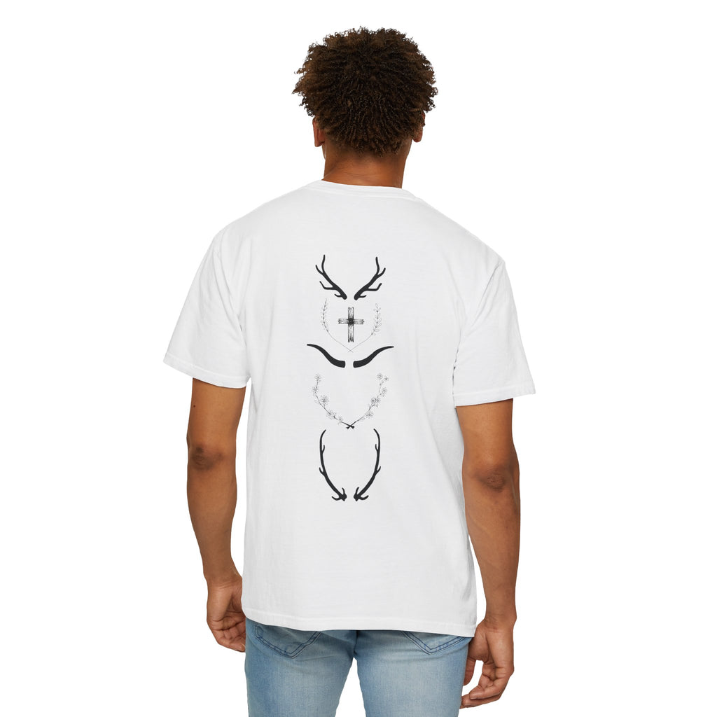 T-Shirt — Minimal Antler Cross Graphic Tee (Back & Chest Print)