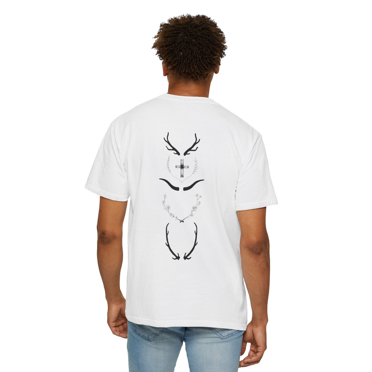 T-Shirt — Minimal Antler Cross Graphic Tee (Back & Chest Print)