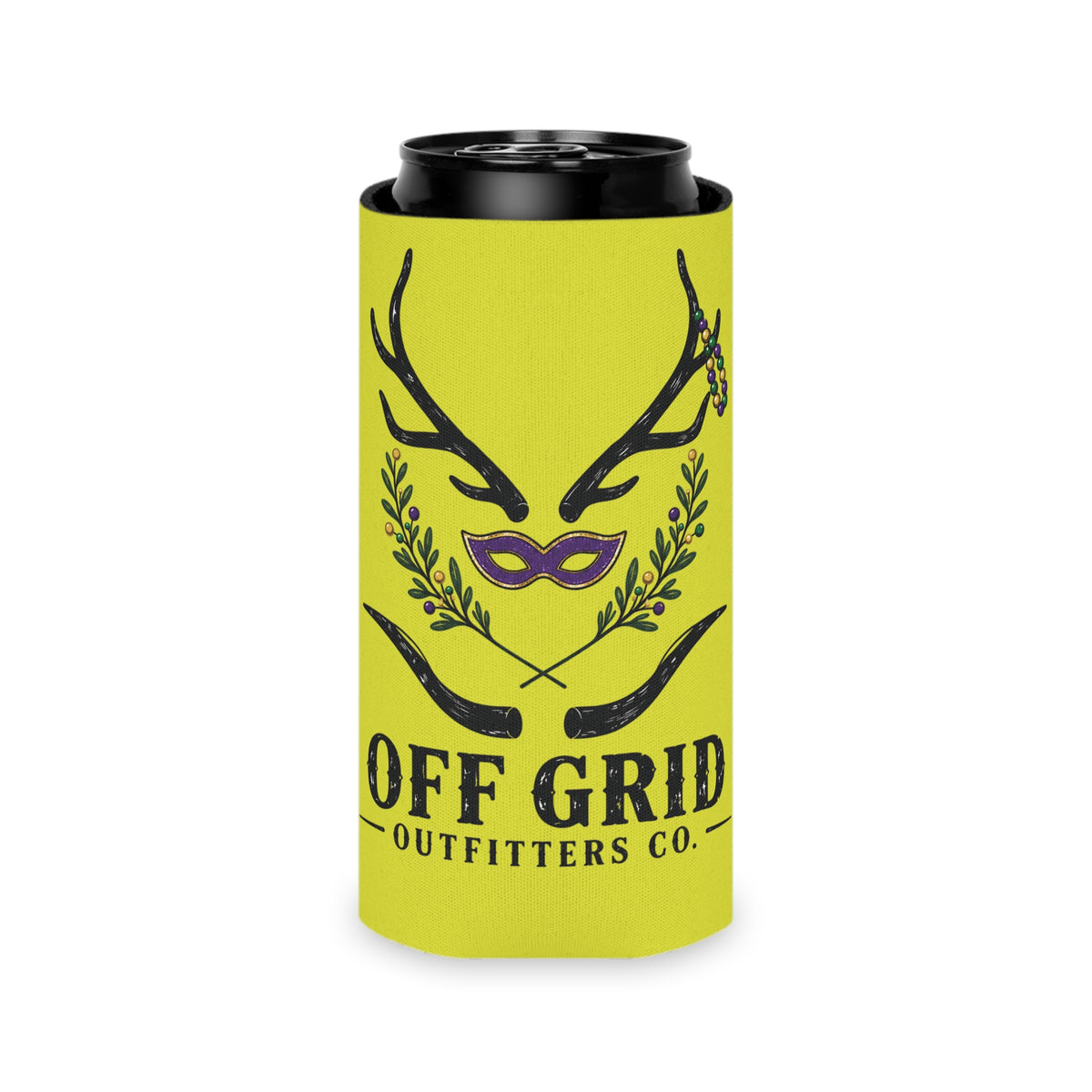 Mardi Gras Antler Can Cooler – Off Grid Outfitters Co. Neon Beer Koozie