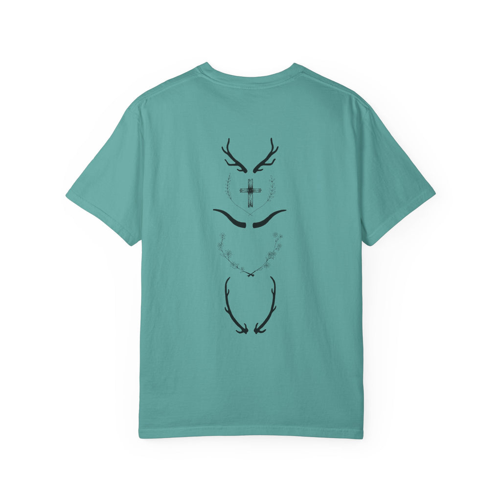 T-Shirt — Minimal Antler Cross Graphic Tee (Back & Chest Print)