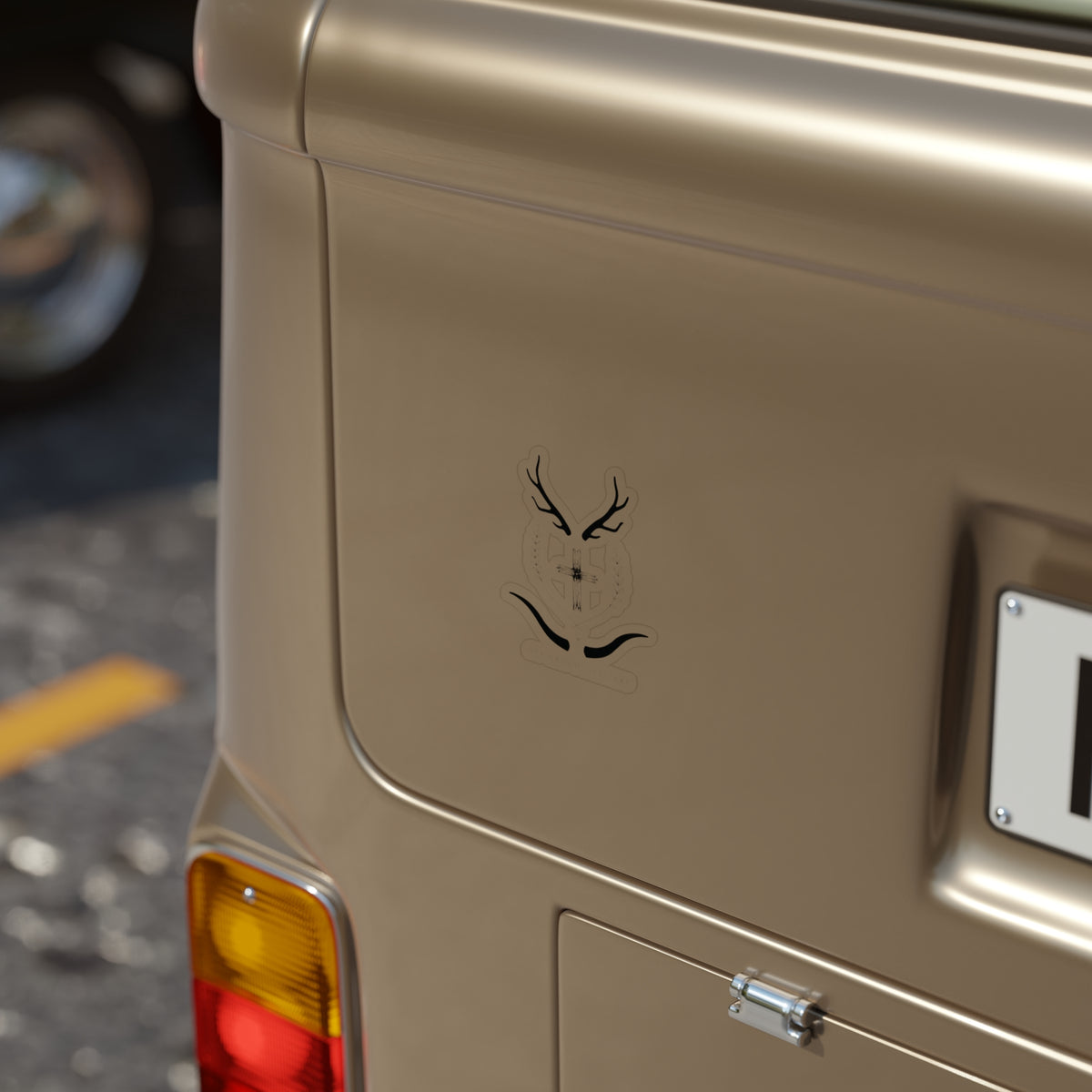 Minimalist Cross Antlers Die-Cut Outdoor Sticker — Transparent Weatherproof Decal