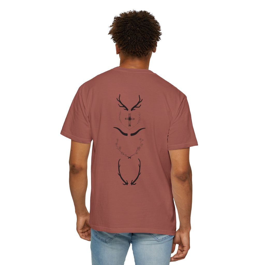 T-Shirt — Minimal Antler Cross Graphic Tee (Back & Chest Print)