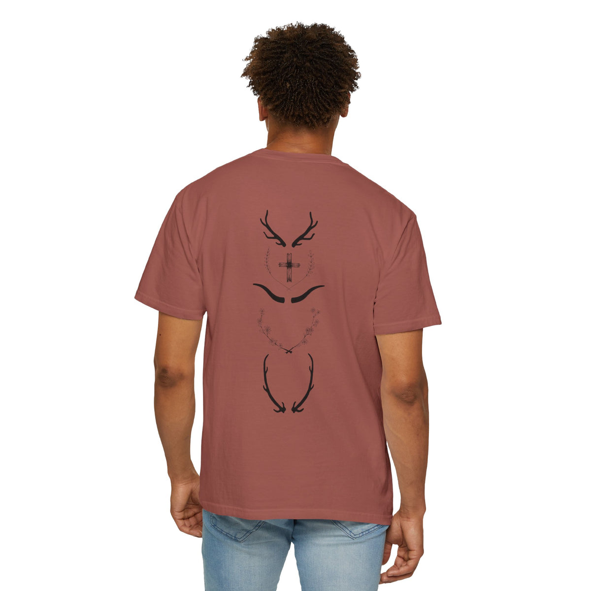 T-Shirt — Minimal Antler Cross Graphic Tee (Back & Chest Print)