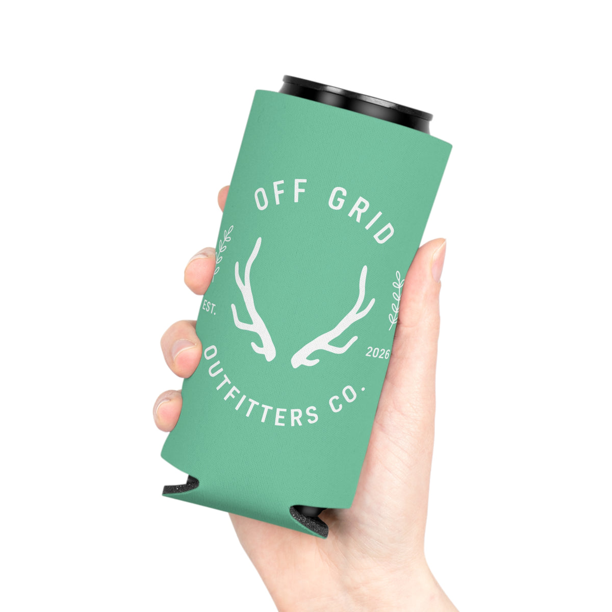 Can Cooler — 'Off Grid Outfitters Co.' Antler Logo Beverage Cooler