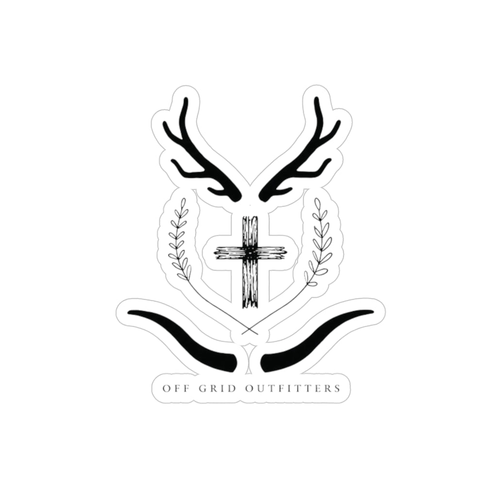 Minimalist Cross Antlers Die-Cut Outdoor Sticker — Transparent Weatherproof Decal