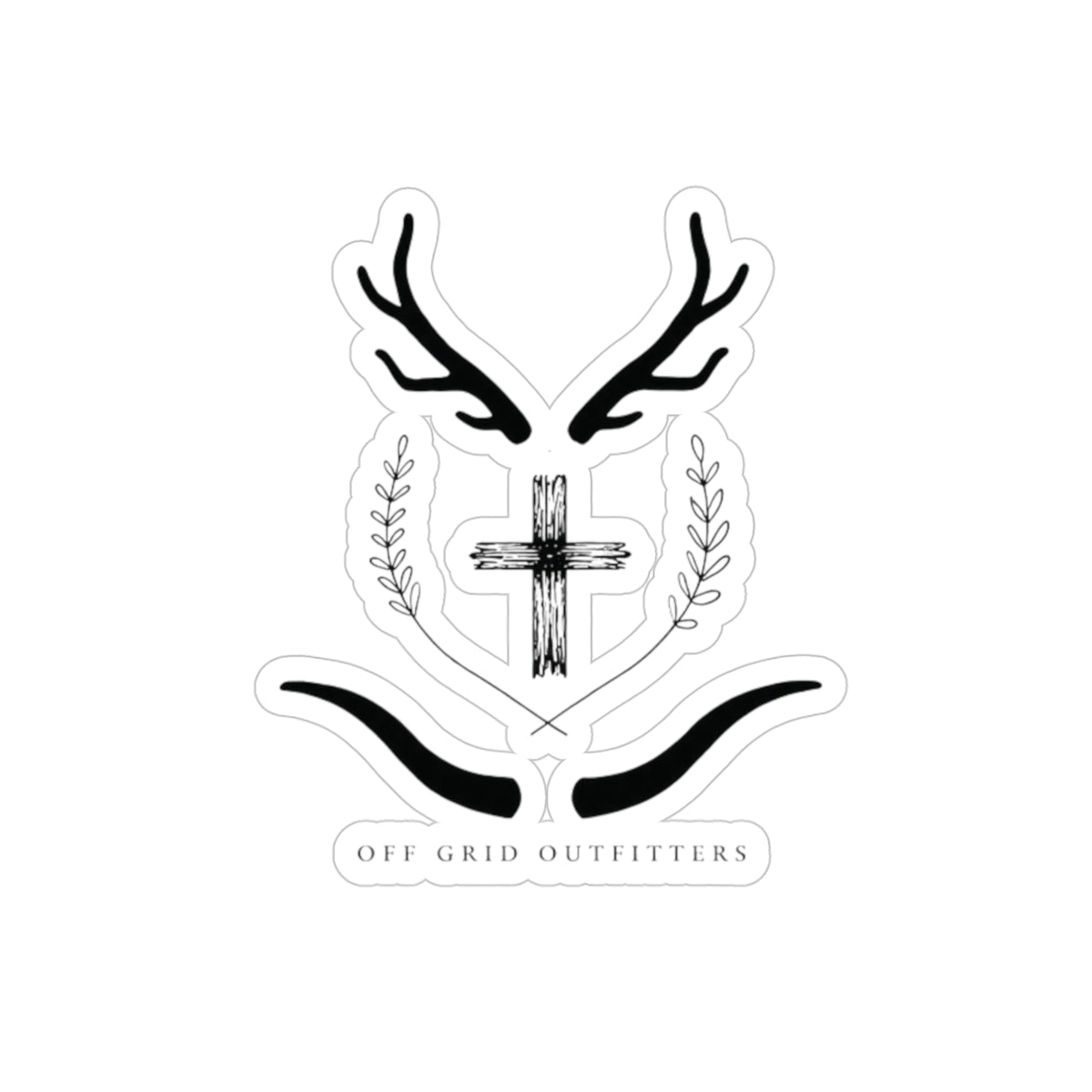 Minimalist Cross Antlers Die-Cut Outdoor Sticker — Transparent Weatherproof Decal