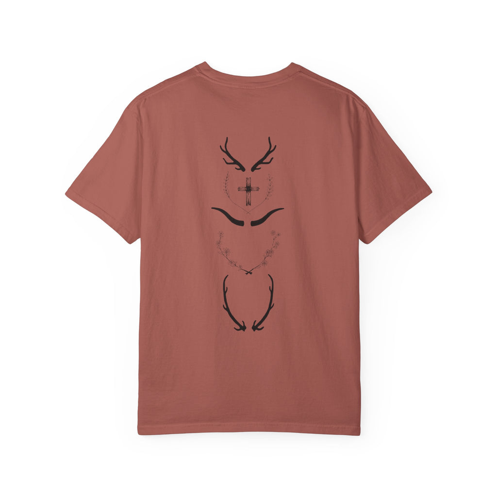 T-Shirt — Minimal Antler Cross Graphic Tee (Back & Chest Print)