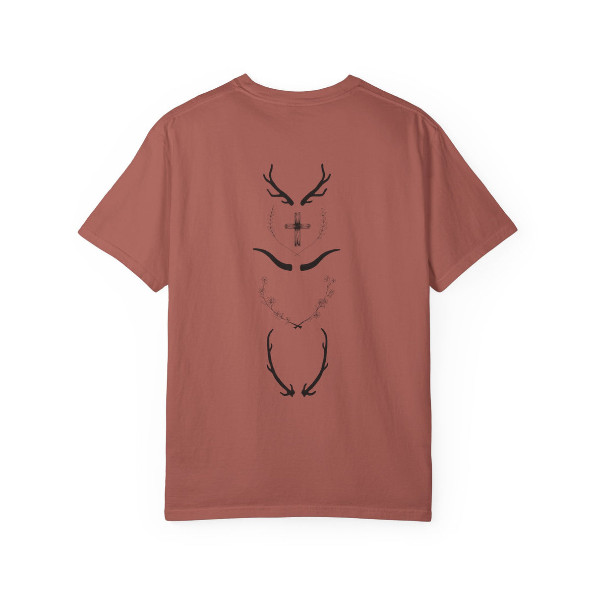 T-Shirt — Minimal Antler Cross Graphic Tee (Back & Chest Print)